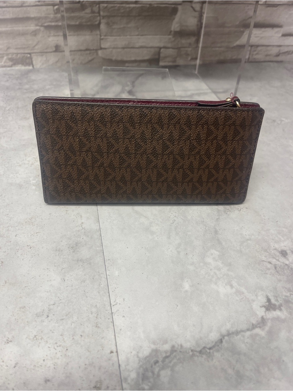 Michael Kors Kimberly Brown/Red Large Satchel & Matching Wallet Merlot Multi - Picture 9 of 14